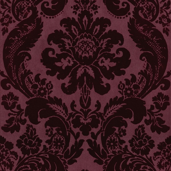slide 2 of 7, A-Street Prints Shadow Merlot Flocked Damask Wallpaper