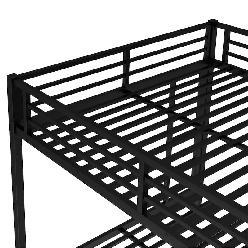 Queen over Queen Metal Bunk Bed with Twin Trundle, Black