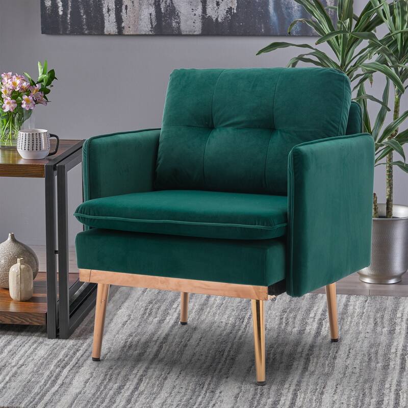 Velvet Upholstered Tufted Accent Chair With Rose Golden feet