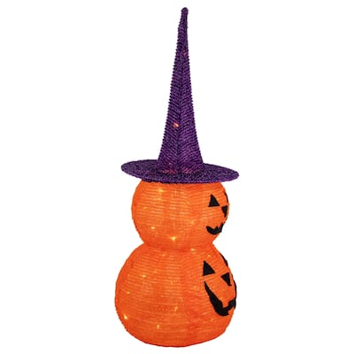 30" Pop Up Lighted Tinsel Stacked Jack-O-Lanterns Halloween Decoration