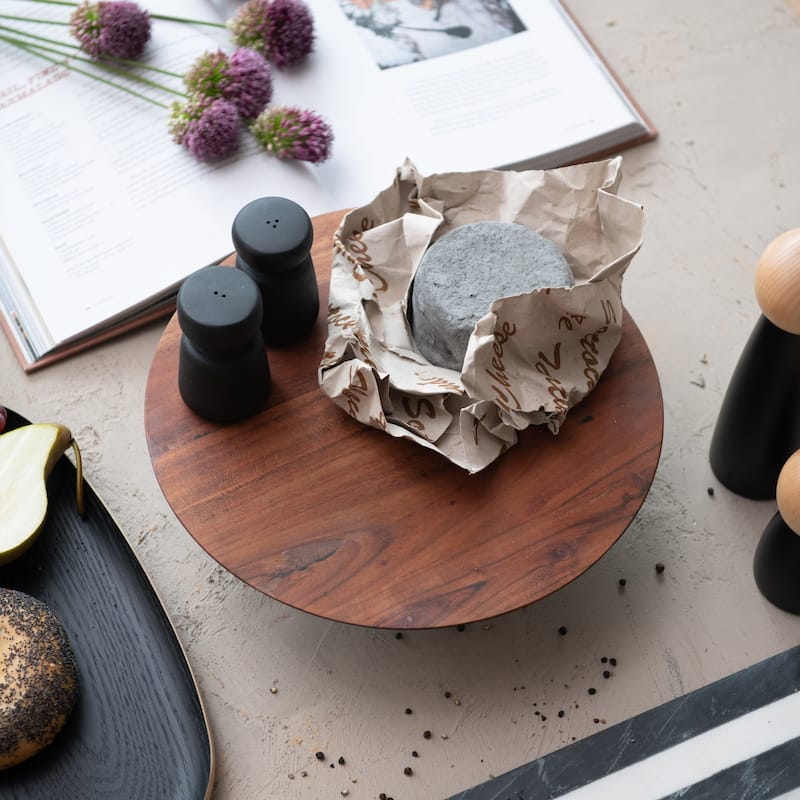 Acacia Wood Serving Tray with Metal Base