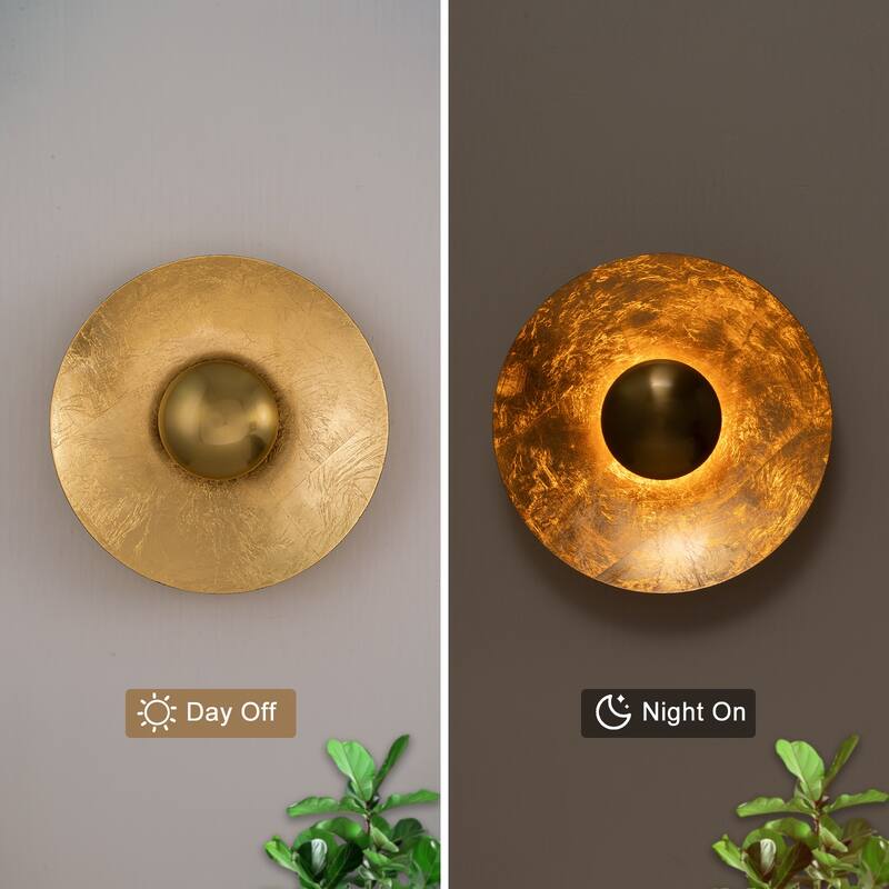 Gold Iron LED Wall Sconce with Interior Gold Leaf Finish Dimmable