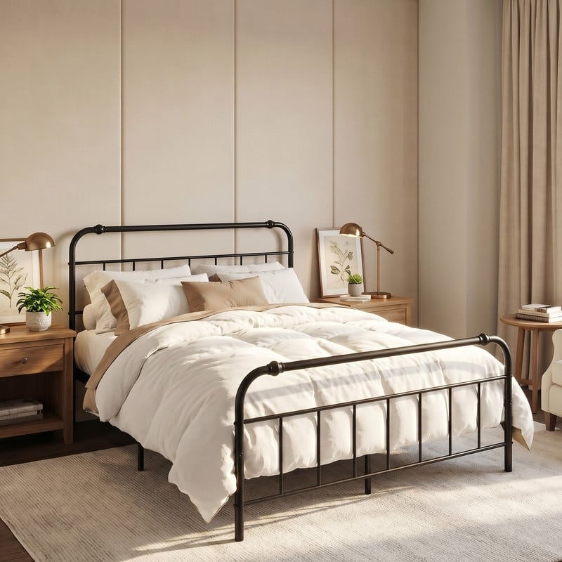 Heavy-Duty Metal Bed Frame with Headboard & Footboard, No Box Spring Needed