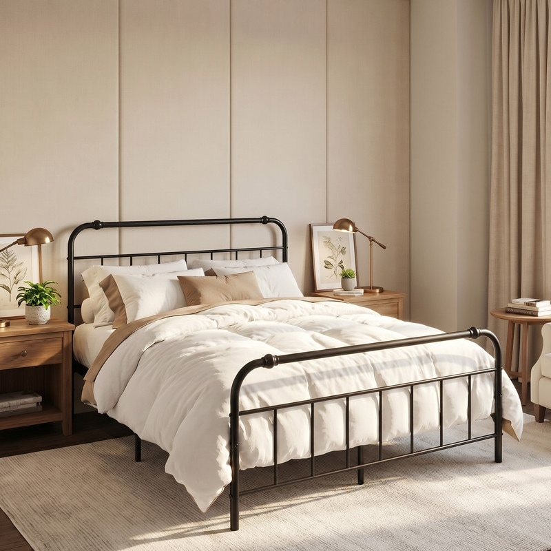 Heavy-Duty Metal Bed Frame with Headboard & Footboard, No Box Spring Needed