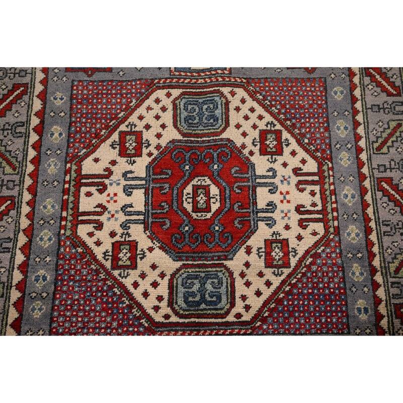 Traditional Kazak Accent Rug Hand-Knotted Wool Carpet - 3'3" x 4'11"