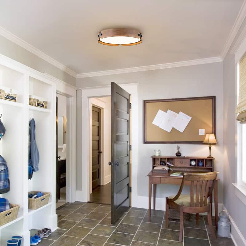 1-Light Farmhouse Wood Integrated LED Flush Mount Ceiling Light