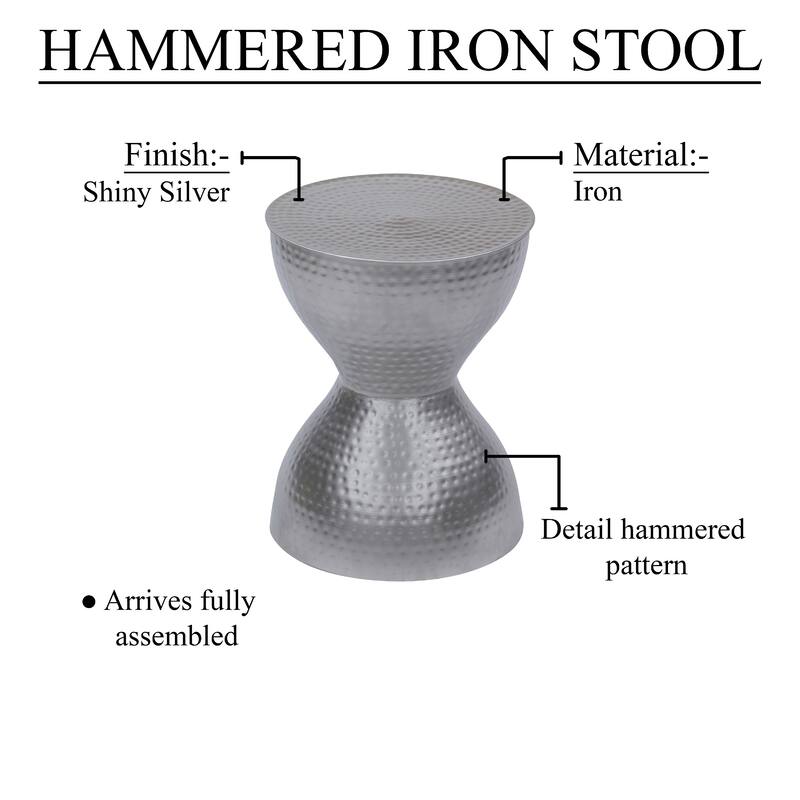 Industrial Style Hammered Texture Iron Stool with Hourglass Shaped Body, Silver