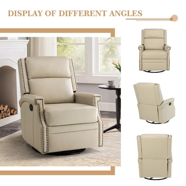 dimension image slide 6 of 13, Echidna 29.6" Transitional Genuine Leather Swivel Rocker Nursery Chair with Nailhead Trim by HULALA HOME