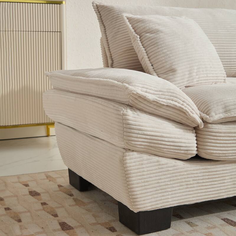 Corduroy Sofa Sleeper Loveseat with Pillows, Beige, 84x32x32 inches
