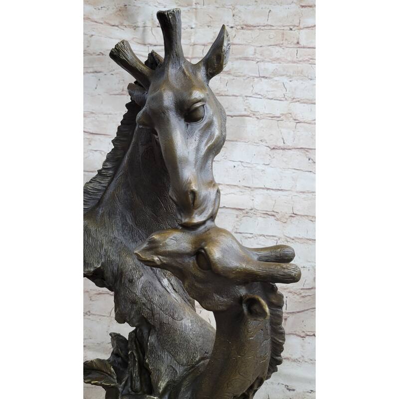Mother And Baby Giraffe Bronze Bust Sculpture Statue Figure Decor 18 Inches X 9 Inches