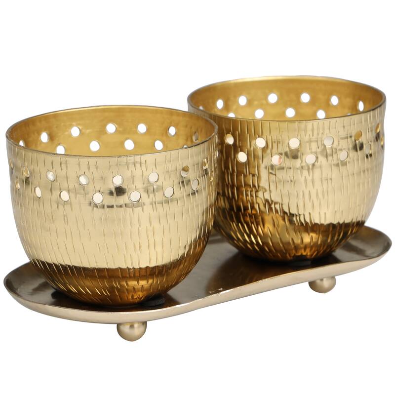 Gold or Copper or Silver Metal Scented Cutout Spotted 7 oz 1 Wick Candle with White Wax (Set of 2)