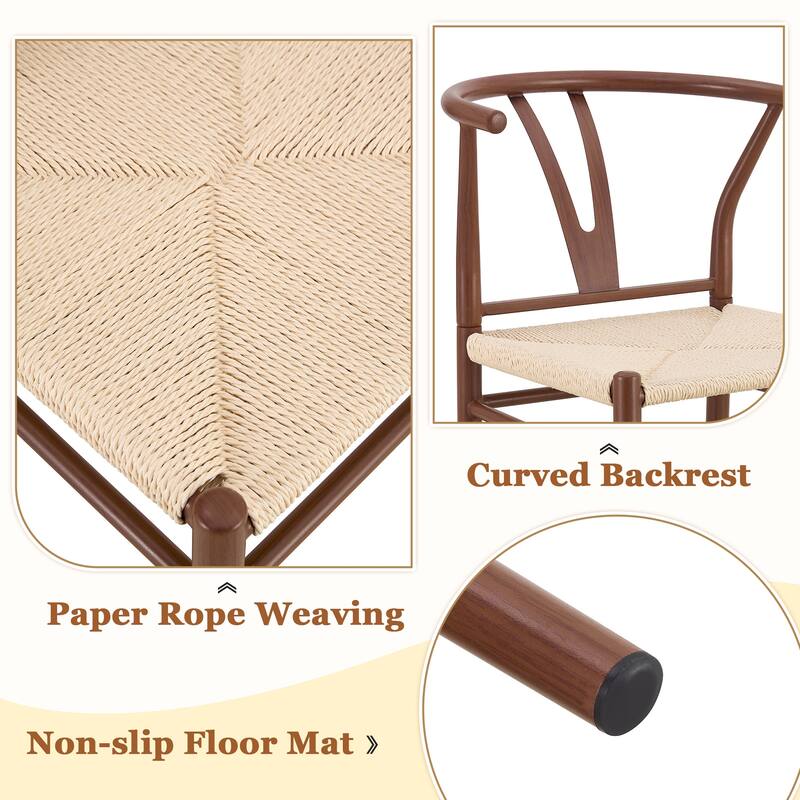 Y-shaped Medieval Style Armchair for Dining Table, Woven Seat (Set of 4)