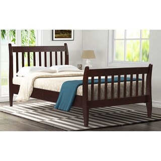 Platform Bed with Wooden Slat System for Supple Mattress Support - Size Tiwn, Espresso