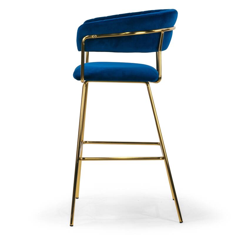 Set of 2 Anya Blue Velvet Barstool with Golden Metal Legs