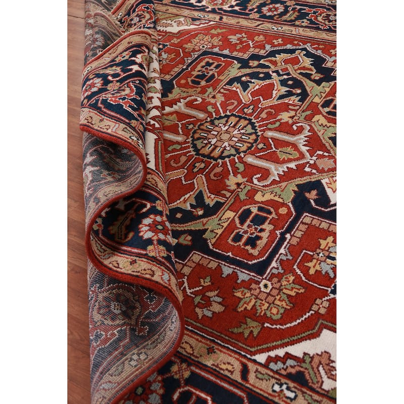 Hand Knotted Oriental 100% Wool Carpet Traditional Medallion Oranges & Rust Heriz (serapi) Area Rug - 11' 10'' X 9' 0''