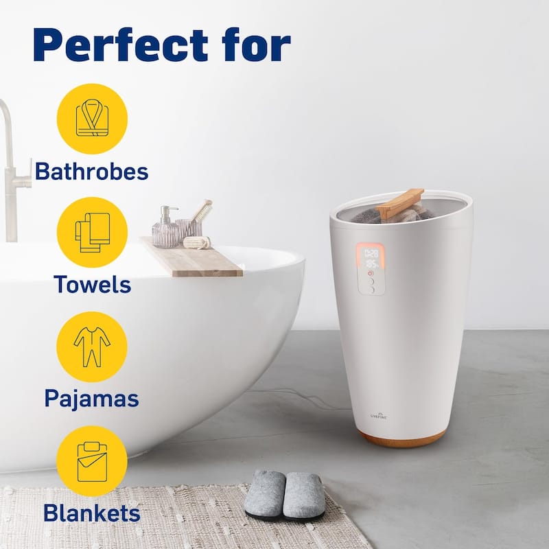 Live Fine Towel Warmer, Large Bucket Style Towel Heater with LED Display, Adjustable Timer, & More! - White