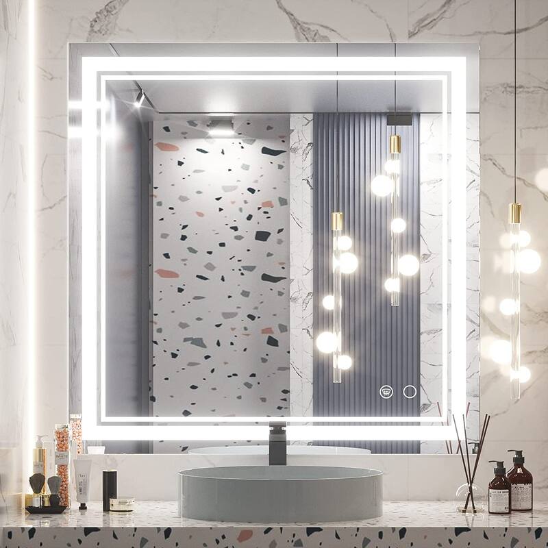 KEONJINN LED Bathroom Vanity Mirror Wall Mounted Anti-Fog Dimmable Mirror - 36X36