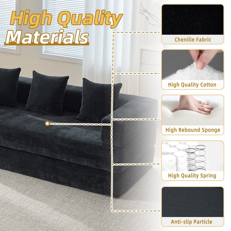 HOMEFUN Chenille Upholstered Convertible Foldable Memory Foam Sleeper Sofa with Pillows for Living Room