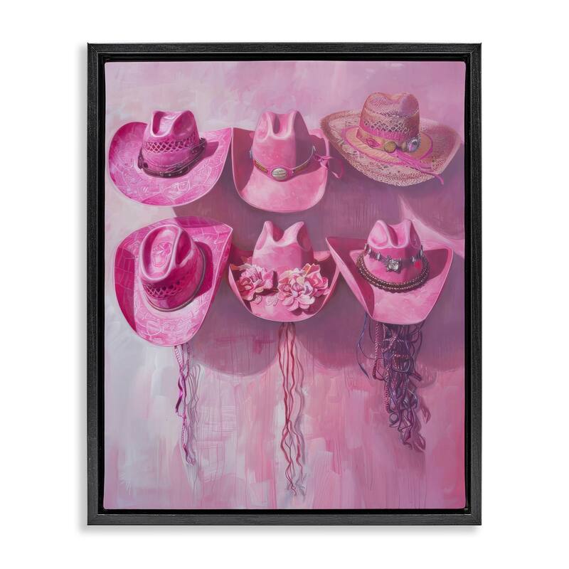 Stupell Hanging Pink Cowgirl Hats Framed Floater Canvas Wall Art Design By LSR Design Studio - 25 x 31 - Black
