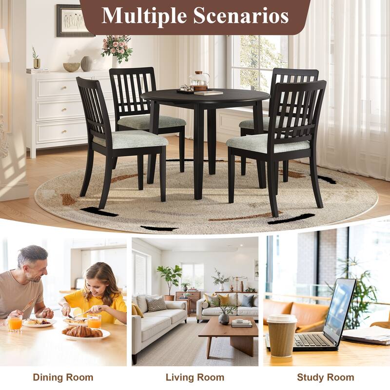 Extendable Round Wood Dining Table with Folding Leaf for Small Spaces