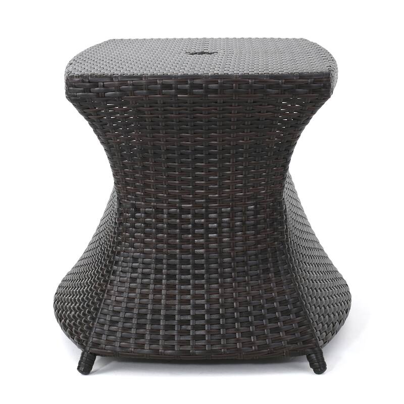 Roomfitters Berkeley Outdoor Wicker Chaise Lounge Side Table with Umbrella Holder and Serving Shelf