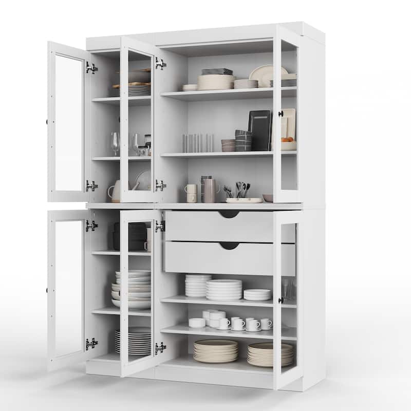 Palace Imports 100% Solid Wood 48.5" Pantry China Cabinet with Clear Glass Doors, 2-Drawers and Adjustable Shelves