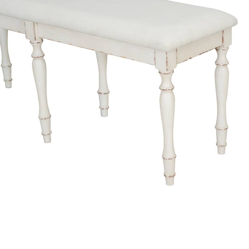 Vintage Traditional 50.4inch Upholstered Dining Bench with 6 Solid Wood Legs