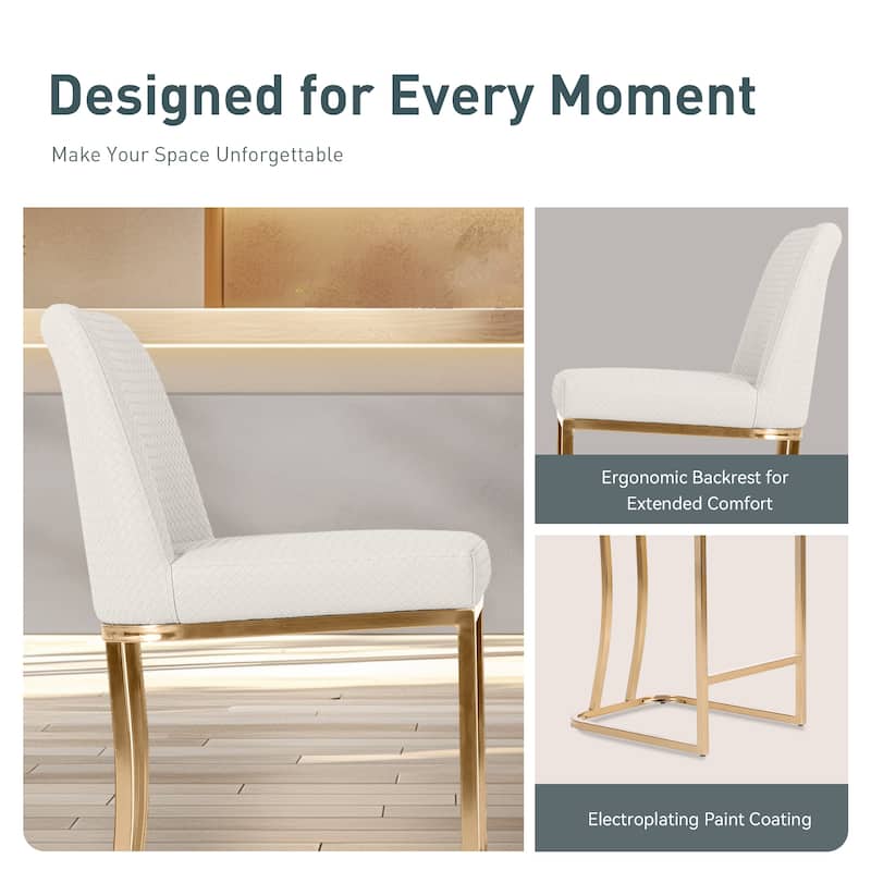 Bar Stool PU Leather Upholstered Dining Chair Middle Back Kitchen Stool Modern with Gold Polished Frame