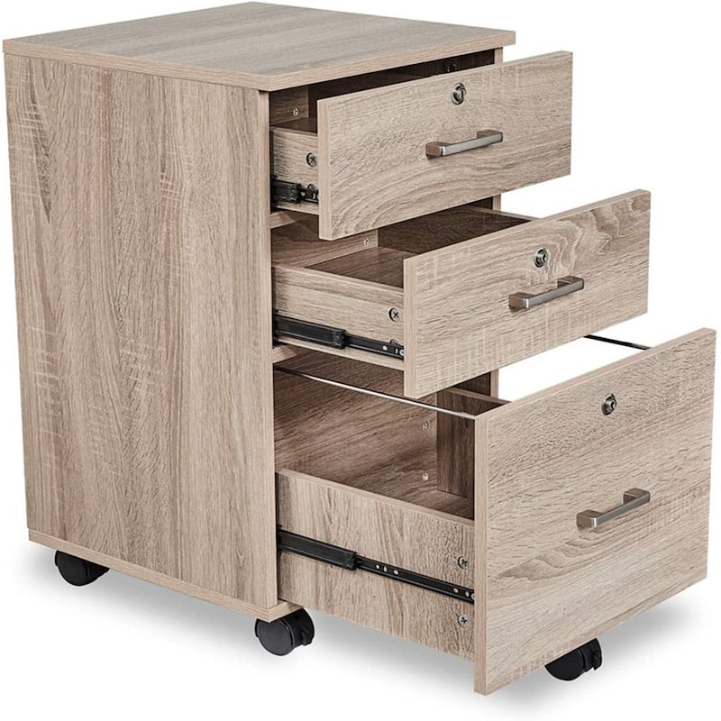 Zimtown 3-Drawer Rolling Wood File Cabinet with Lock