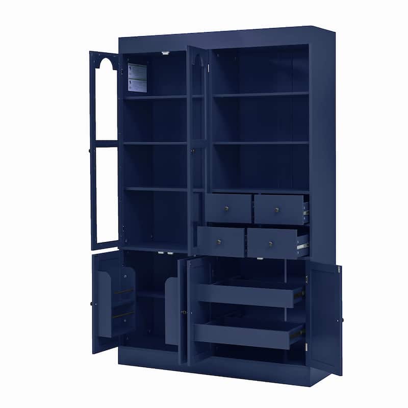 47.2x15.7x75inch Freestanding Buffet with Hutch, Tall Kitchen Pantry Cabinet with 4 Drawers, Door Shelves and Pull-out Trays