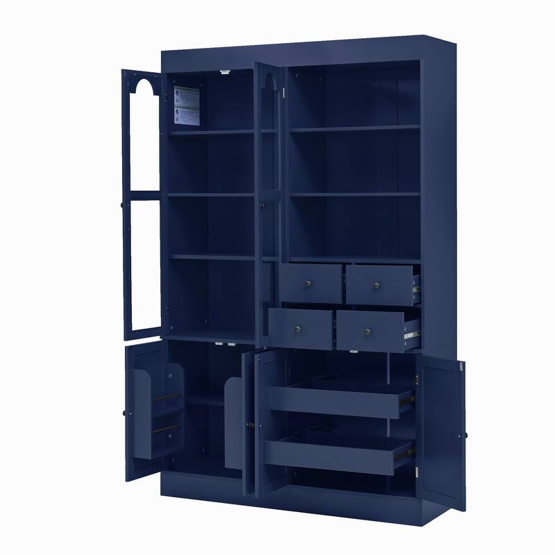 Roomfitters 75 Inch Tall Kitchen Pantry Buffet Hutch with 4 Drawers and Glass Doors, Shaker Style