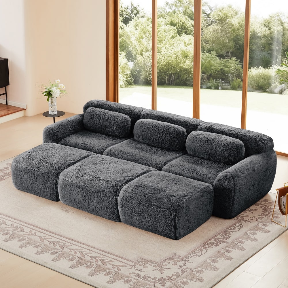 3-Seater Soft Plush Fabric,Movable Ottoman Free Combination,Bottom Anti-Slip Design