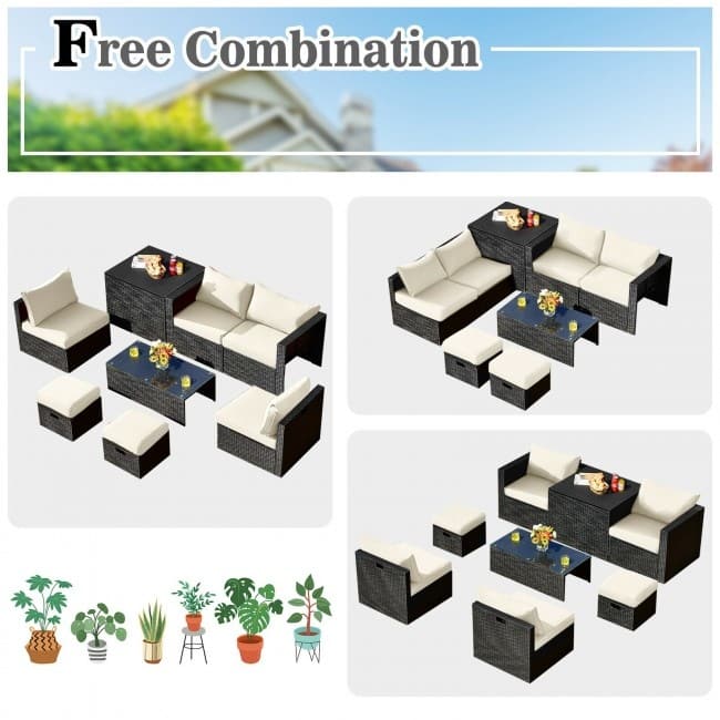 8 Pieces Patio Rattan Storage Table Furniture Set - 25" x 25" x 4" (L x W x D)