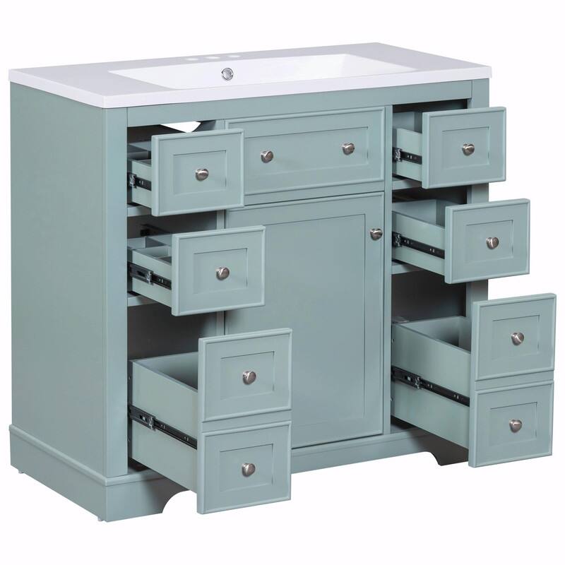 36" Bathroom Vanity with Sink Combo: Cabinet, Six Drawers