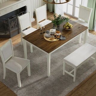 6-Piece Wood Dining Table Set with 4 Upholstered Chairs and Bench - Bed ...