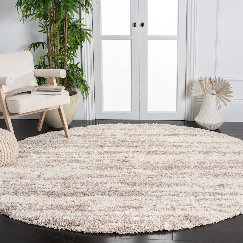 SAFAVIEH Hudson Shag Lulzime Modern Abstract 2-inch Thick Rug - 7' Round - Ivory/Beige - Round