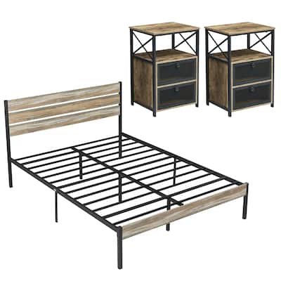 Javlergo 3 Pieces Bedroom Set Include Bed Frame & Set of 2 Nightstand