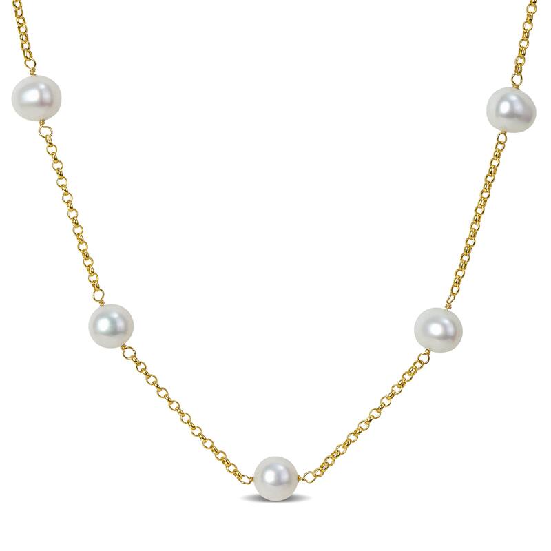 Miadora 18" 14KY Necklace w/ 6.5-7mm White Freshwater Cultured Pearls