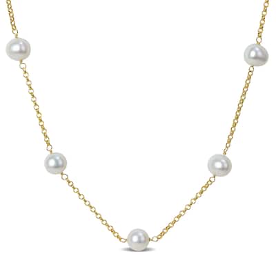 Miadora 18" 14KY Necklace w/ 6.5-7mm White Freshwater Cultured Pearls