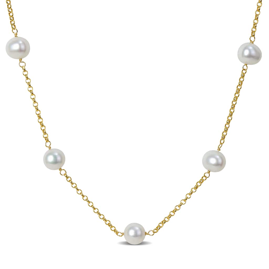 Miadora 18" 14KY Necklace w/ 6.5-7mm White Freshwater Cultured Pearls
