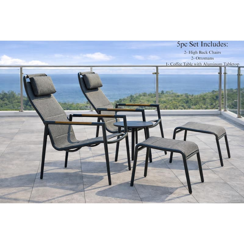 Vonn Relaxed Dark Grey 5-Piece Aluminum Outdoor Chat Set