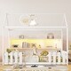 preview thumbnail 26 of 34, Kids Twin Floor Bed with Roof Frame and LED Light, Wooden House Bed with Bookshelf Storage and Guardrails