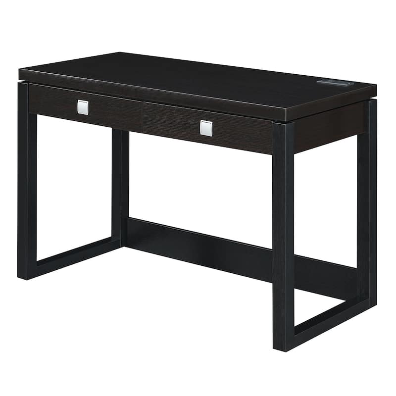 2-Drawer Desk with Charging Station - Home Office Computer Writing Desk with USB Ports & Power Outlet