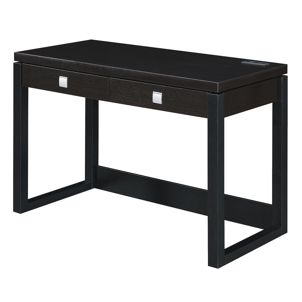2-Drawer Desk with Charging Station - Home Office Computer Writing Desk with USB Ports & Power Outlet