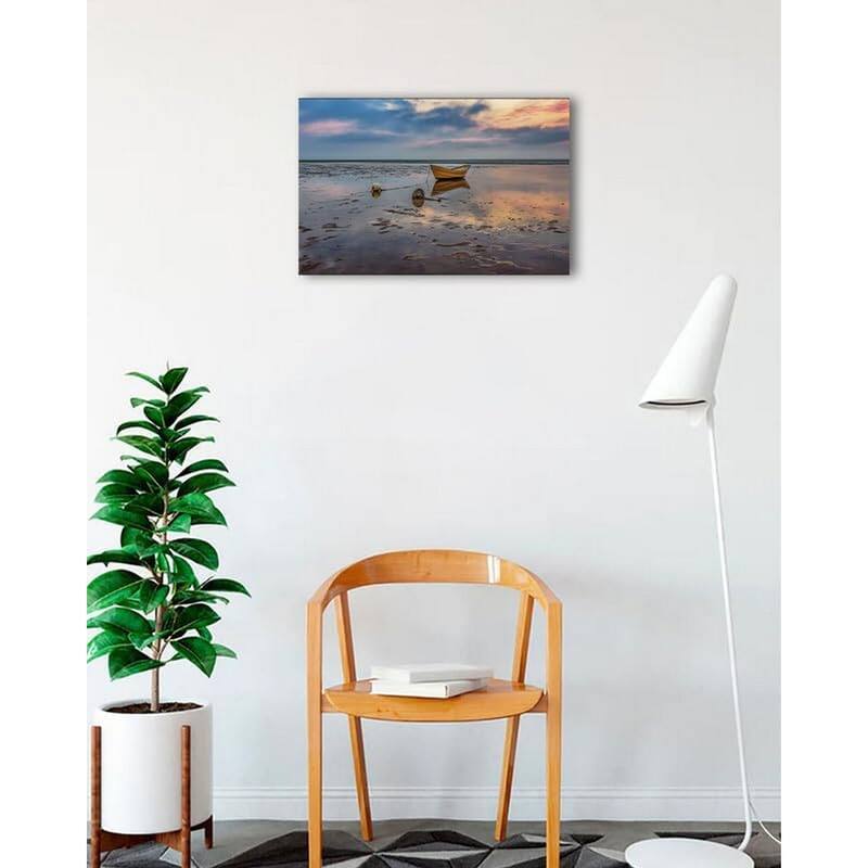 Yellow Dory Boat Waiting for High Tide Reflection by Wayne Collamore Art Poster - Print On Demand - 18 x 24 Inch