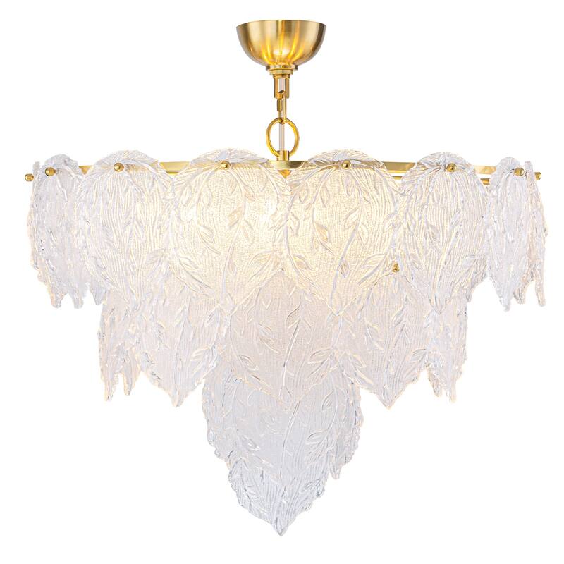 Luxury Gold Chandelier with Double-Tier Clear Glass Leaves