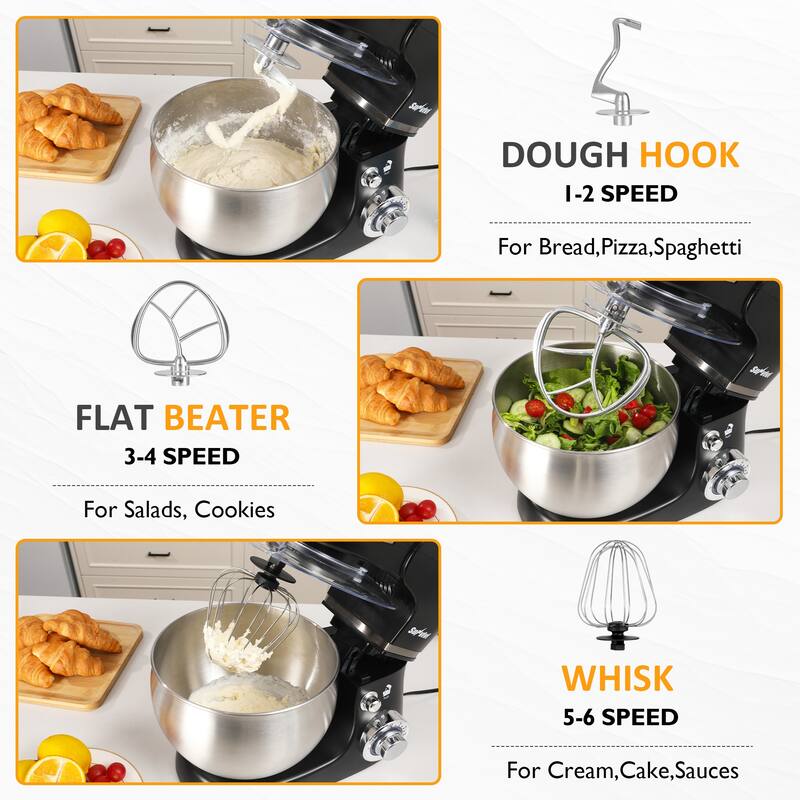 3-in-1 Kitchen Mixer: Stand Mixer, Food Processor & Blender with 6 Speeds and 6.5 Qt Bowl