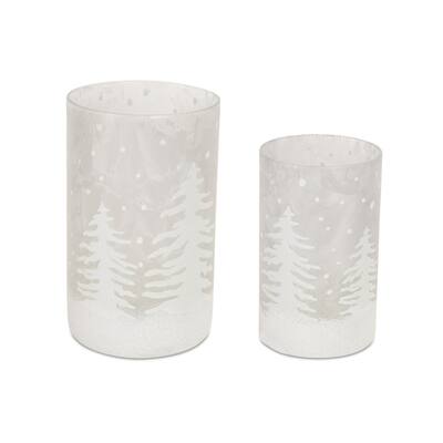 Set of 4 Frosted Tree Candle Holders 7.75"