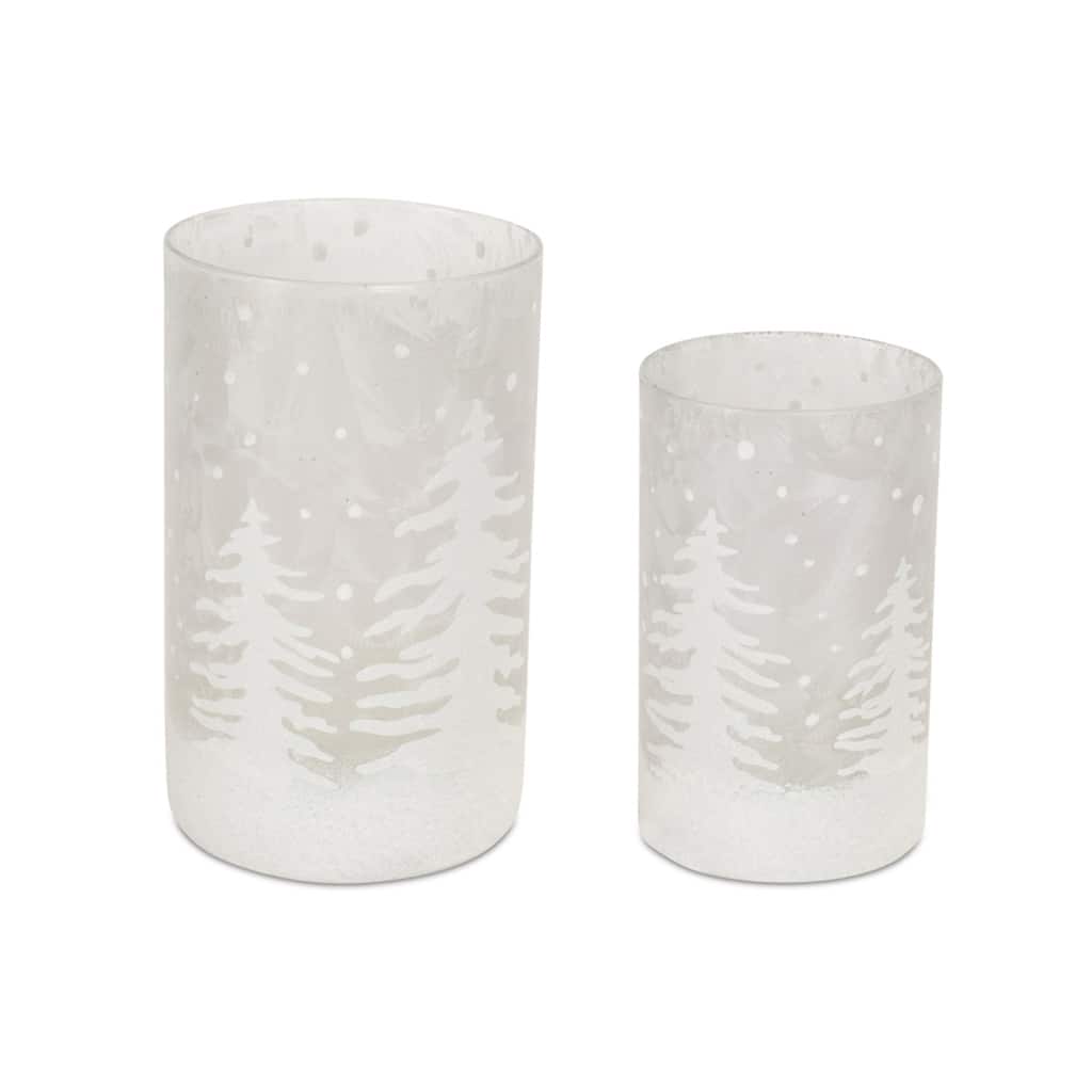 Set of 4 Frosted Tree Candle Holders 7.75"