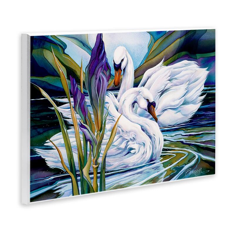 Stupell Swans with Abstract Pond Ripples Wall Plaque Art Design By Jody Bergsma